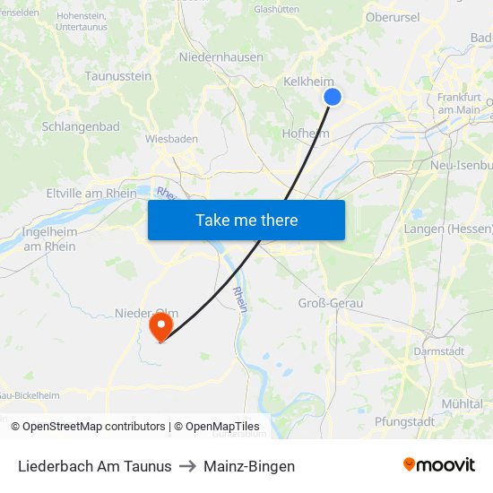 Liederbach Am Taunus to Mainz-Bingen map