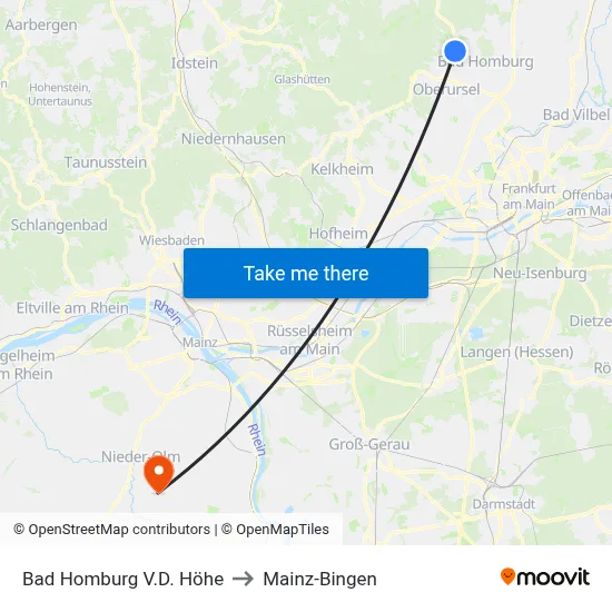 Bad Homburg V.D. Höhe to Mainz-Bingen map