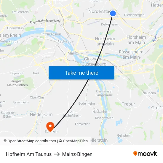 Hofheim Am Taunus to Mainz-Bingen map