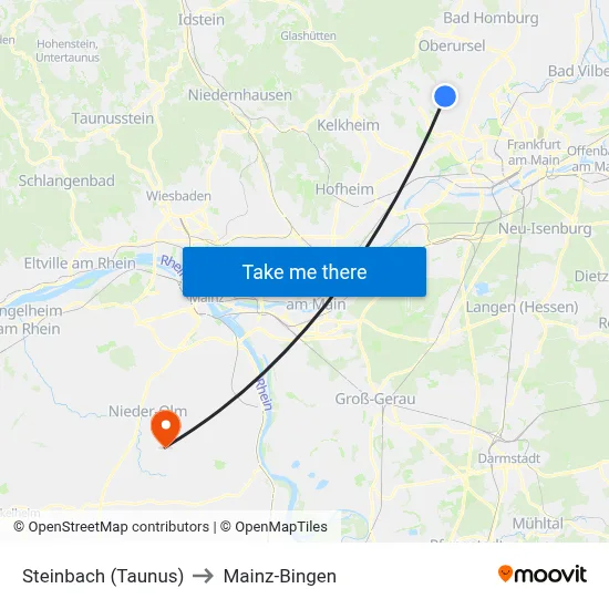 Steinbach (Taunus) to Mainz-Bingen map