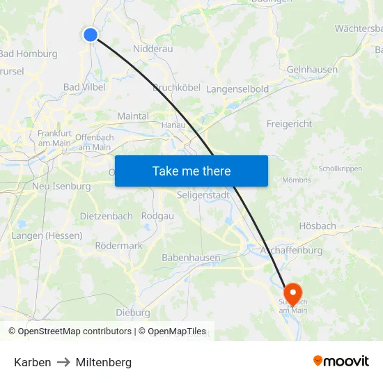 Karben to Miltenberg map