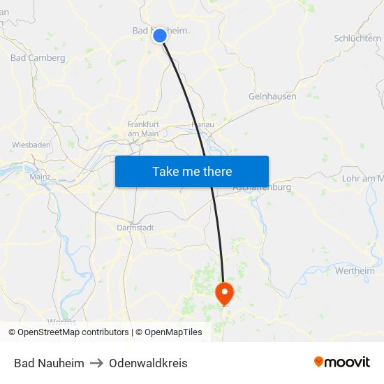 Bad Nauheim to Odenwaldkreis map