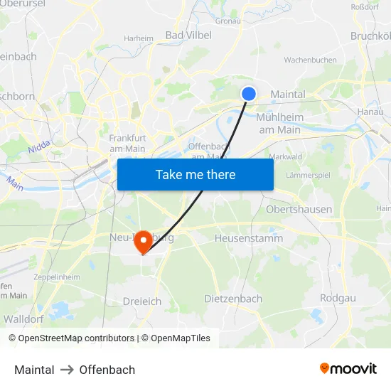 Maintal to Offenbach map