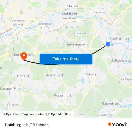 Hainburg to Offenbach map