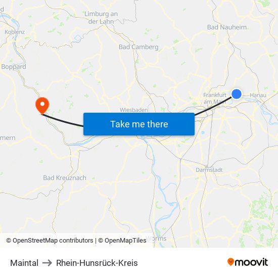 Maintal to Rhein-Hunsrück-Kreis map