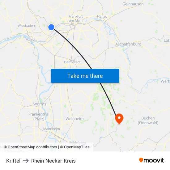 Kriftel to Rhein-Neckar-Kreis map