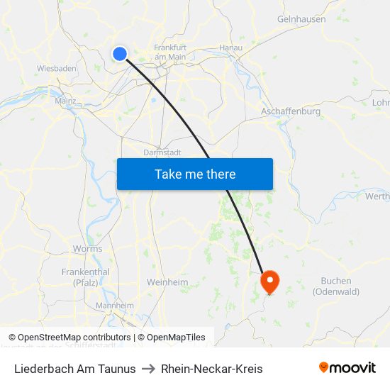 Liederbach Am Taunus to Rhein-Neckar-Kreis map