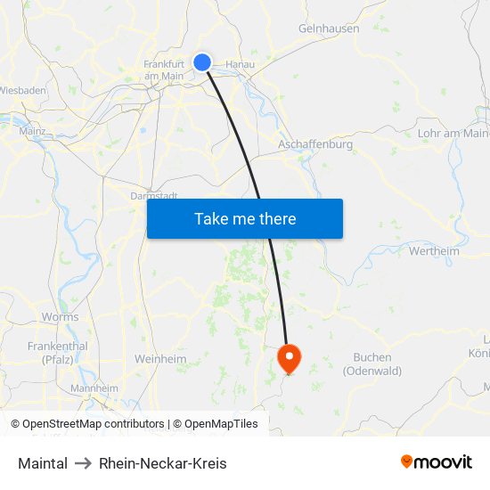 Maintal to Rhein-Neckar-Kreis map