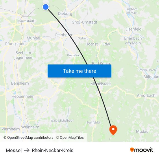 Messel to Rhein-Neckar-Kreis map