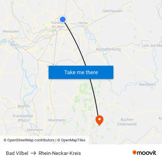 Bad Vilbel to Rhein-Neckar-Kreis map