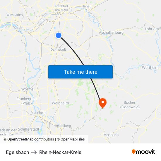 Egelsbach to Rhein-Neckar-Kreis map