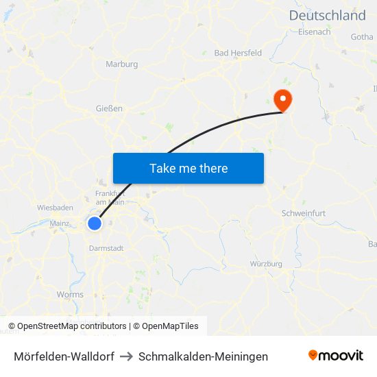 Mörfelden-Walldorf to Schmalkalden-Meiningen map