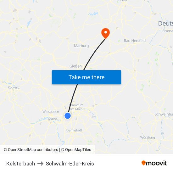 Kelsterbach to Schwalm-Eder-Kreis map