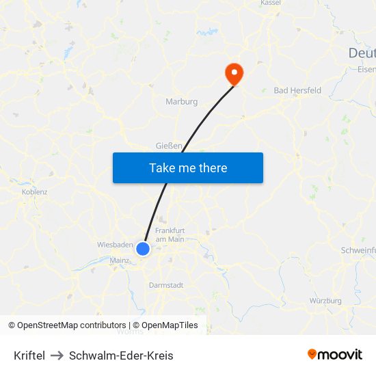 Kriftel to Schwalm-Eder-Kreis map