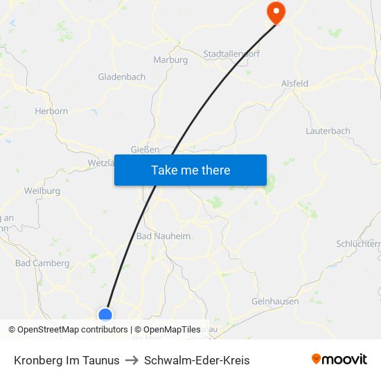 Kronberg Im Taunus to Schwalm-Eder-Kreis map