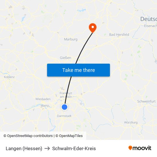 Langen (Hessen) to Schwalm-Eder-Kreis map