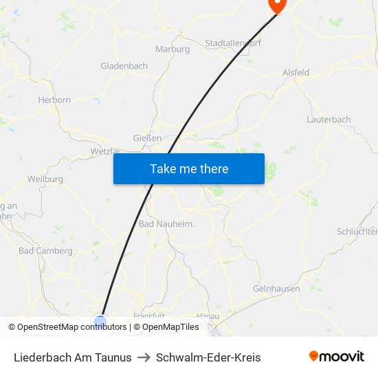 Liederbach Am Taunus to Schwalm-Eder-Kreis map