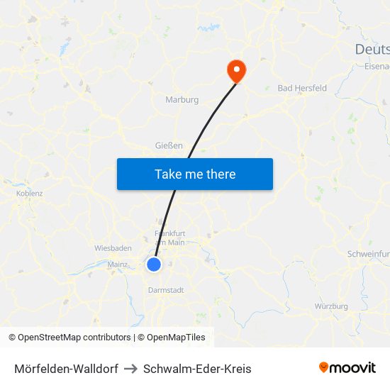 Mörfelden-Walldorf to Schwalm-Eder-Kreis map