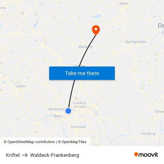 Kriftel to Waldeck-Frankenberg map