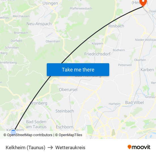 Kelkheim (Taunus) to Wetteraukreis map