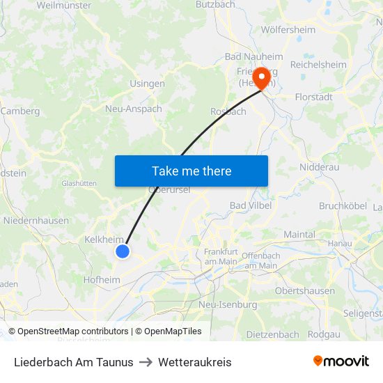 Liederbach Am Taunus to Wetteraukreis map