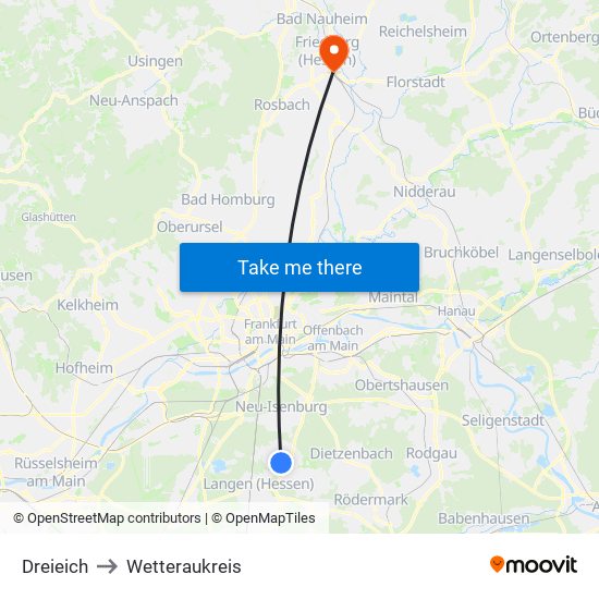 Dreieich to Wetteraukreis map