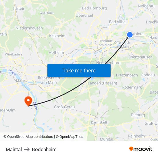 Maintal to Bodenheim map