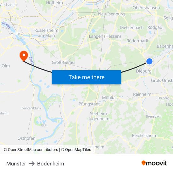 Münster to Bodenheim map