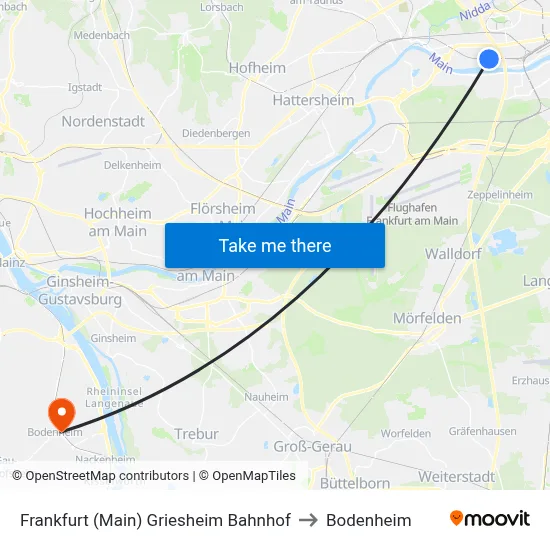 Frankfurt (Main) Griesheim Bahnhof to Bodenheim map