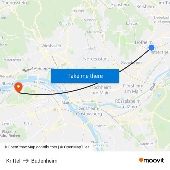 Kriftel to Budenheim map