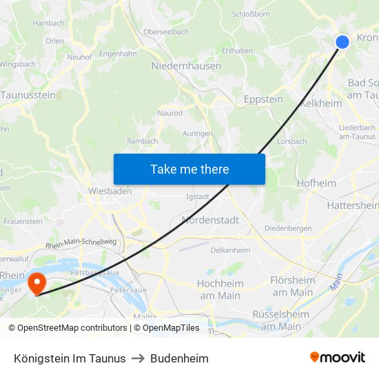 Königstein Im Taunus to Budenheim map