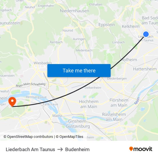 Liederbach Am Taunus to Budenheim map