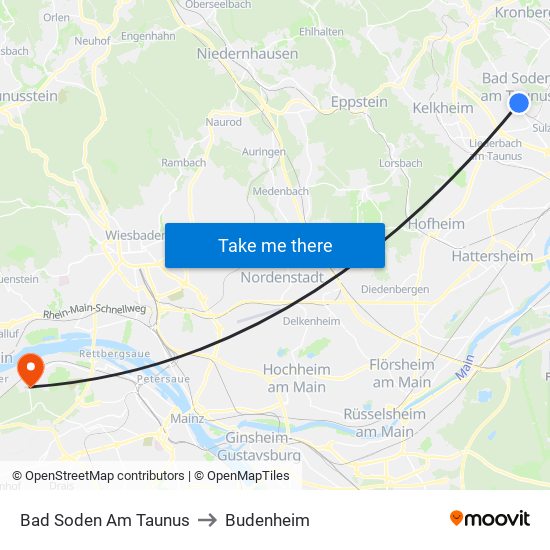 Bad Soden Am Taunus to Budenheim map