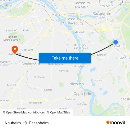Nauheim to Essenheim map
