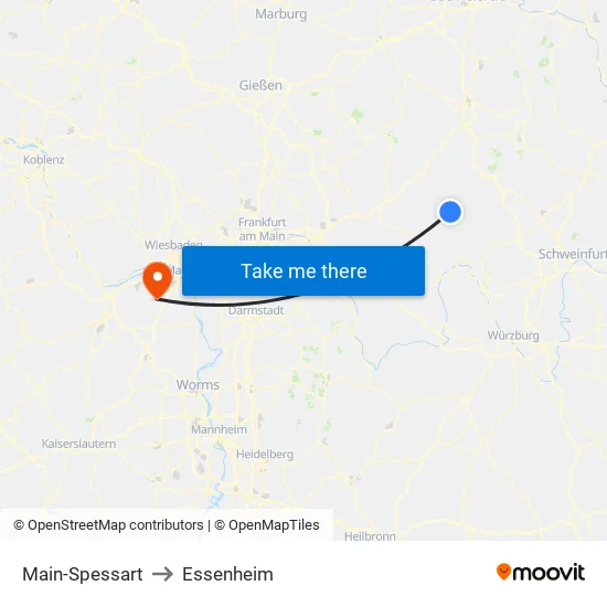 Main-Spessart to Essenheim map