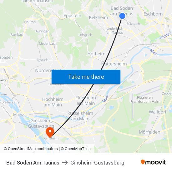 Bad Soden Am Taunus to Ginsheim-Gustavsburg map