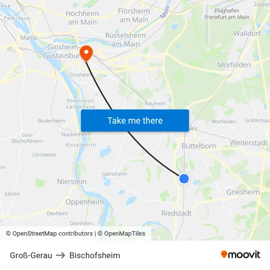 Groß-Gerau to Bischofsheim map