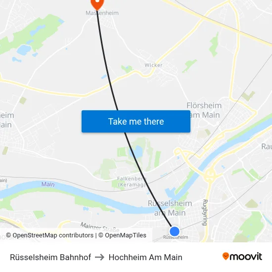 Rüsselsheim Bahnhof to Hochheim Am Main map