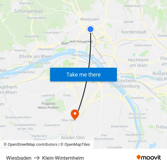 Wiesbaden to Klein-Winternheim map
