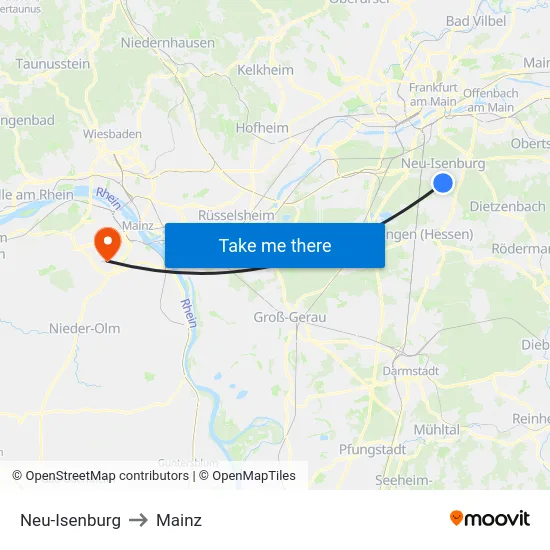 Neu-Isenburg to Mainz map