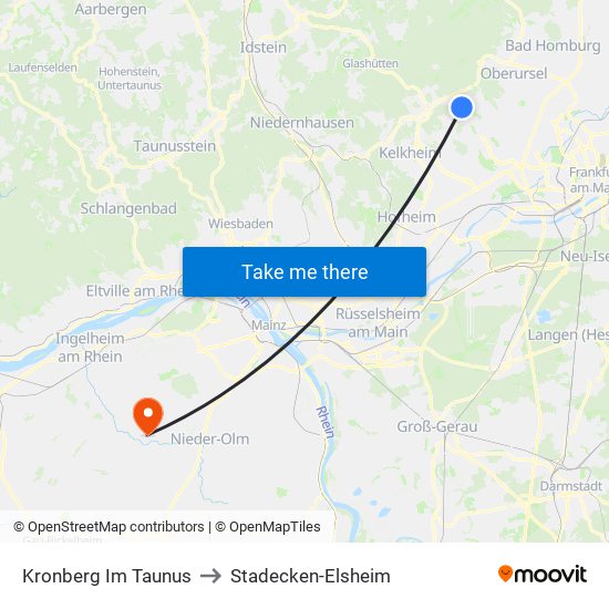 Kronberg Im Taunus to Stadecken-Elsheim map