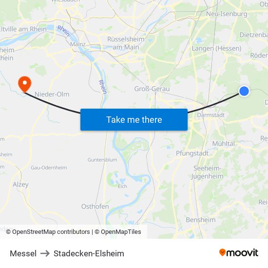 Messel to Stadecken-Elsheim map