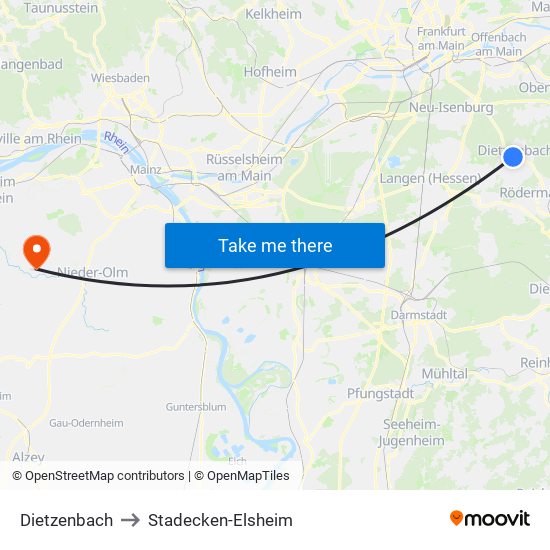 Dietzenbach to Stadecken-Elsheim map