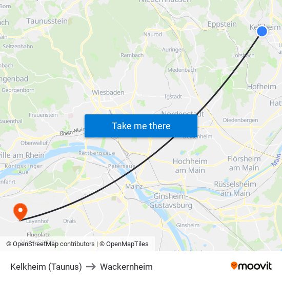 Kelkheim (Taunus) to Wackernheim map