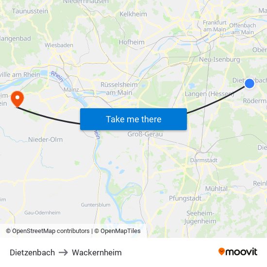 Dietzenbach to Wackernheim map