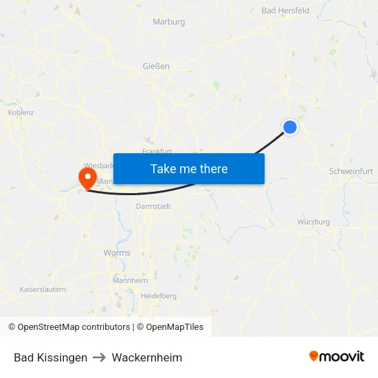 Bad Kissingen to Wackernheim map