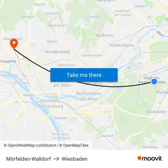 Mörfelden-Walldorf to Wiesbaden map