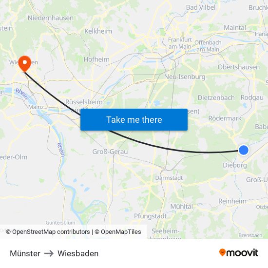 Münster to Wiesbaden map