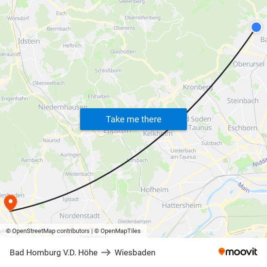 Bad Homburg V.D. Höhe to Wiesbaden map