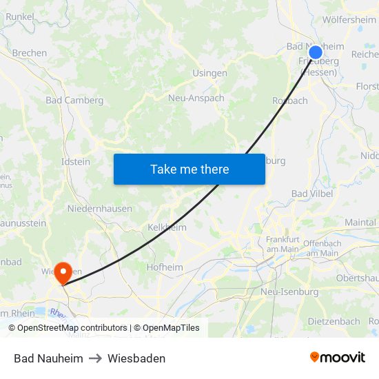 Bad Nauheim to Wiesbaden map